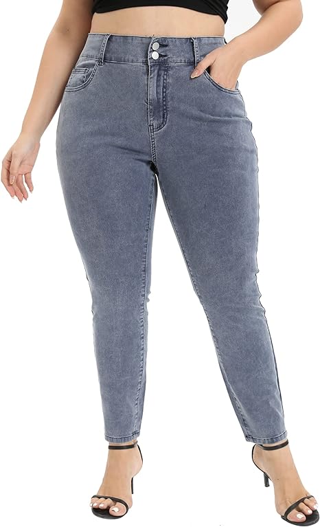 Womens Plus Size Skinny Tapered Pants Comfy Stretch High Waist Ankle Jean