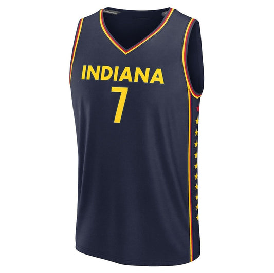 A.Boston #7 Indiana Fever Fanatics Navy Explorer Edition Fast Break Replica Stitched American Basketball Jersey