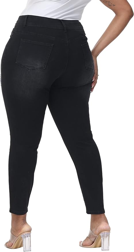 Womens Plus Size Skinny Jeans Stretchy High Waisted Ankle Jean