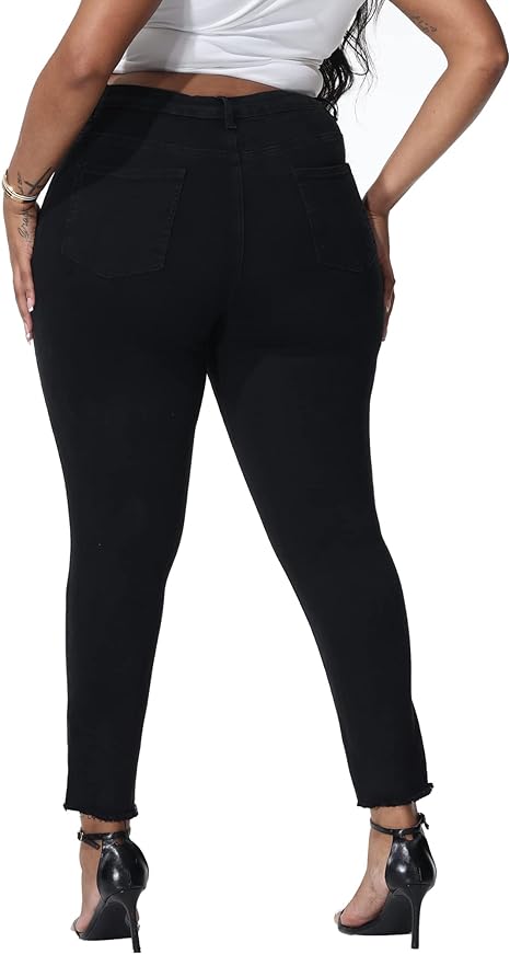 Womens Plus Size Skinny Jeans Stretchy High Waisted Ankle Jean