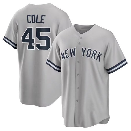 New York Yankees #45 Gerrit Cole Road Replica Player Name Jersey - Gray Stitches Baseball Jerseys