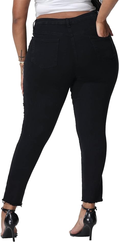 Womens Plus Size Skinny Jeans Stretchy High Waisted Ankle Jean