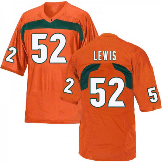 #52 Ray Lewis M.Hurricanes Jerseys Orange Stitched American College Jerseys