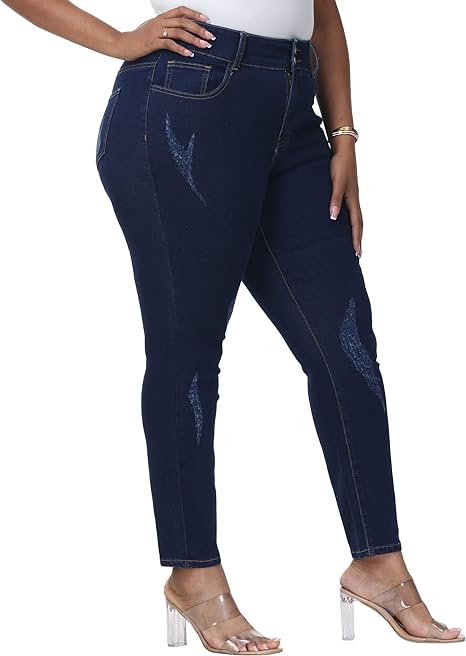 Womens Plus Size Skinny Jeans Stretchy High Waisted Ankle Jean