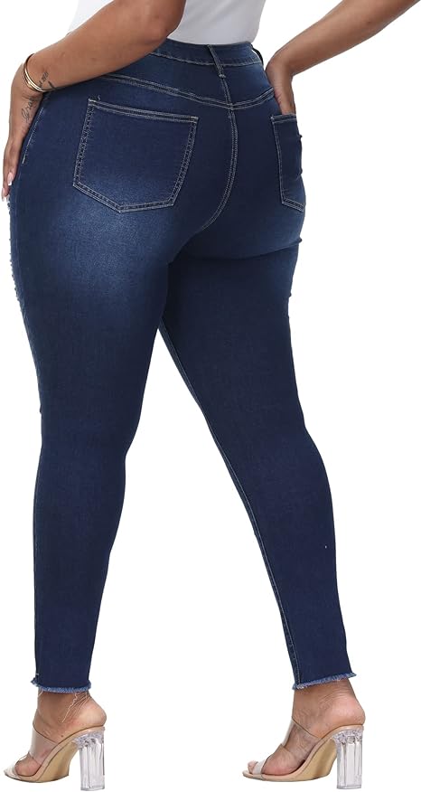 Womens Plus Size Skinny Jeans Stretchy High Waisted Ankle Jean