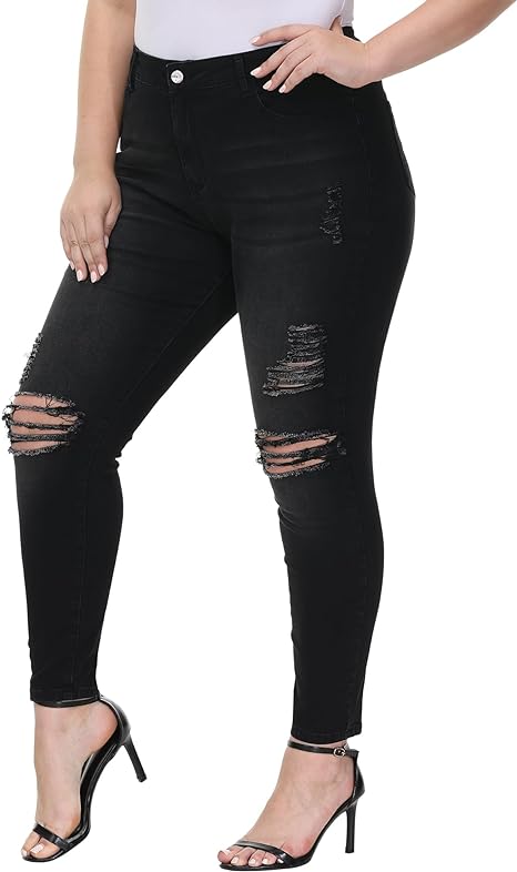 Womens Plus Size Skinny Jeans Stretchy High Waisted Ankle Jean