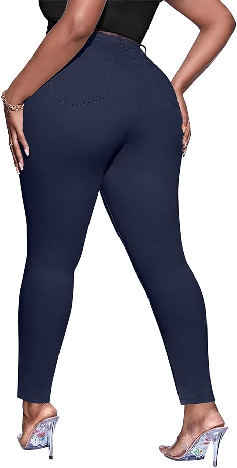 Womens Plus Size Skinny Tapered Pants Comfy Stretch High Waist Ankle Jean