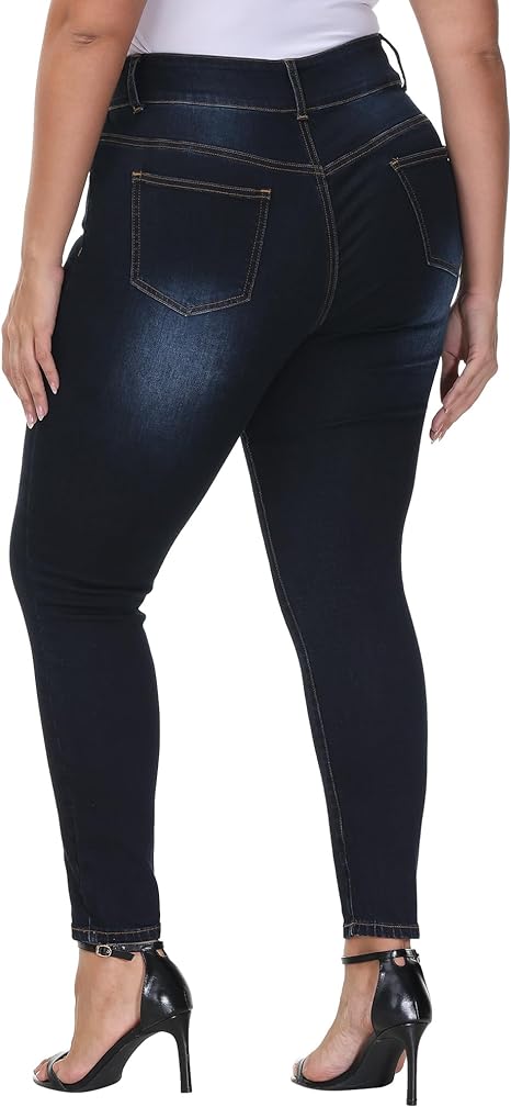 Womens Plus Size Skinny Jeans Stretchy High Waisted Classic Ankle Jean