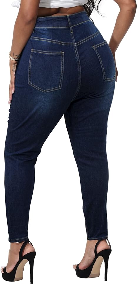Womens Plus Size Skinny Jeans Stretchy High Waisted Ankle Jean