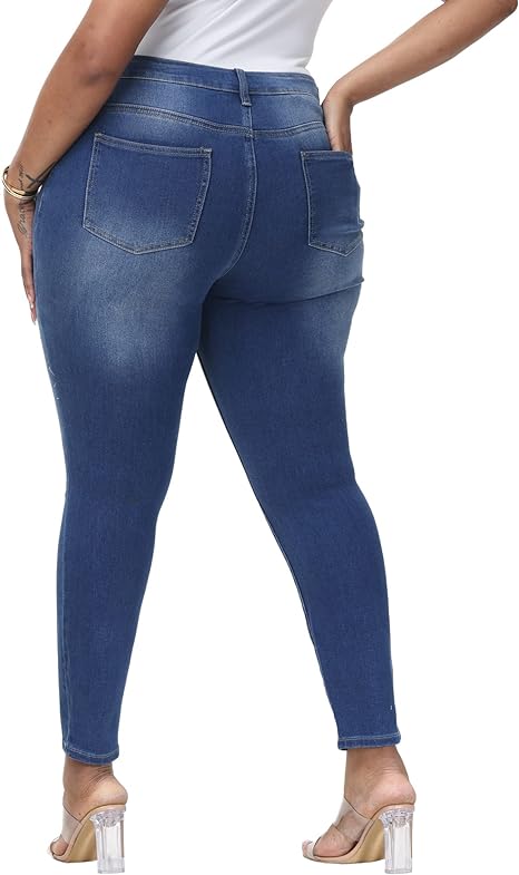Womens Plus Size Skinny Jeans Stretchy High Waisted Ankle Jean