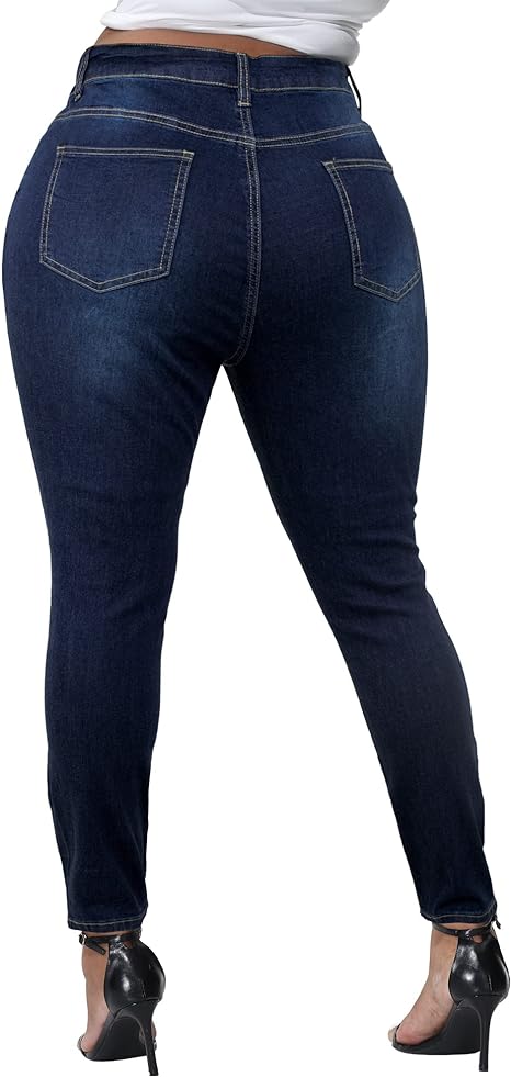 Womens Plus Size Skinny Jeans Stretchy High Waisted Ankle Jean