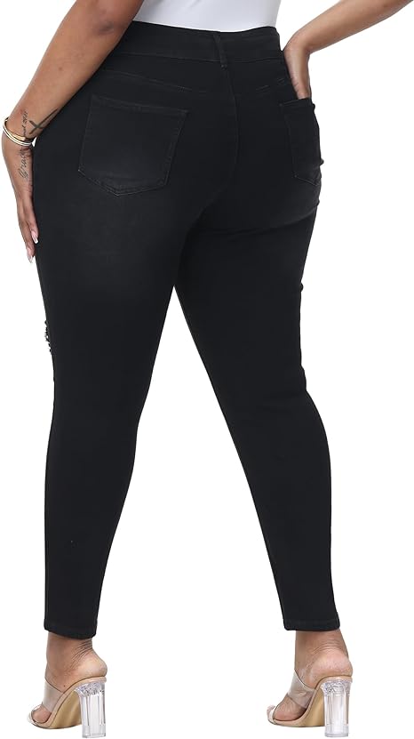 Womens Plus Size Skinny Jeans Stretchy High Waisted Ankle Jean