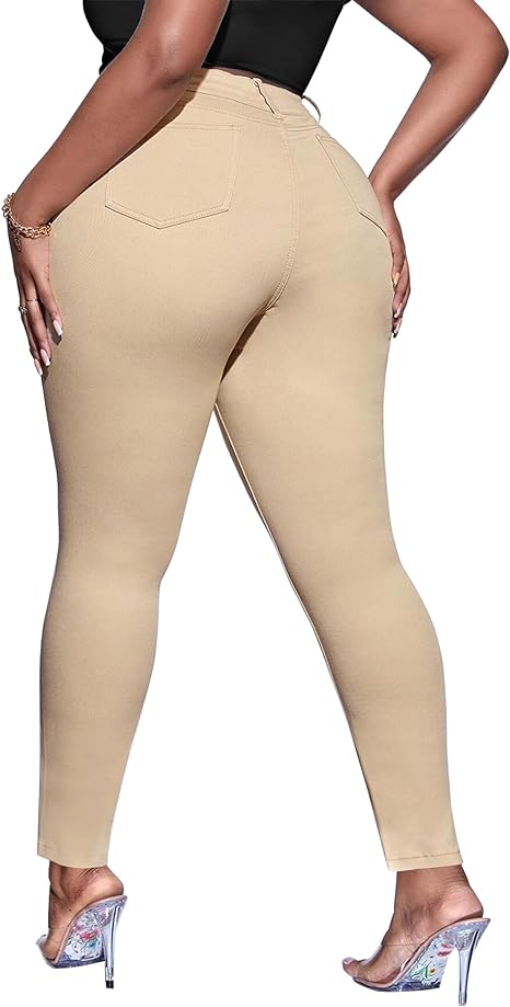 Womens Plus Size Skinny Tapered Pants Comfy Stretch High Waist Ankle Jean