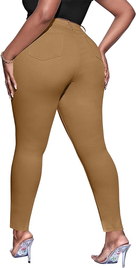 Womens Plus Size Skinny Tapered Pants Comfy Stretch High Waist Ankle Jean