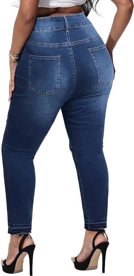 Womens Plus Size Skinny Jeans Stretchy High Waisted Ankle Jean