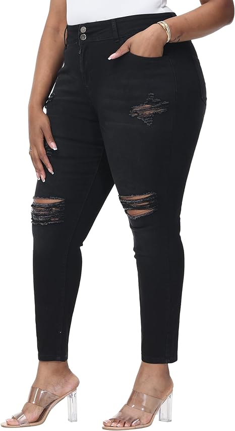 Womens Plus Size Skinny Jeans Stretchy High Waisted Ankle Jean