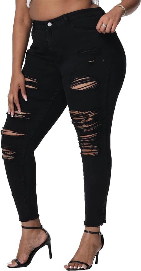 Womens Plus Size Skinny Jeans Stretchy High Waisted Ankle Jean