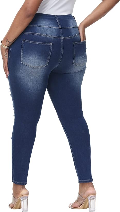 Womens Plus Size Skinny Jeans Stretchy High Waisted Ankle Jean