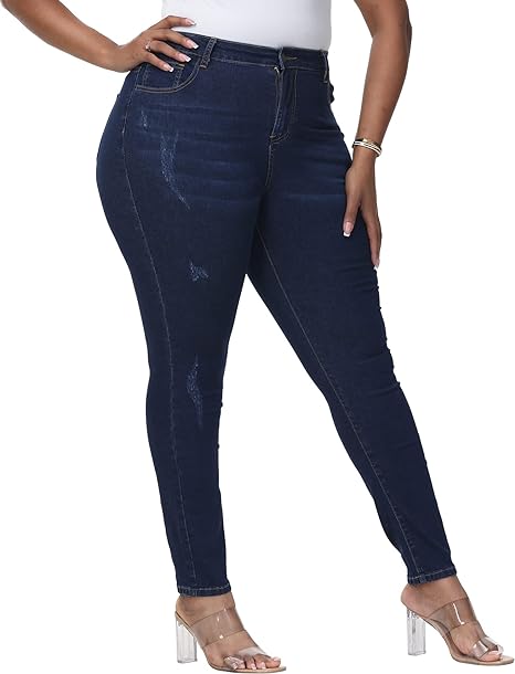 Womens Plus Size Skinny Jeans Stretchy High Waisted Ankle Jean