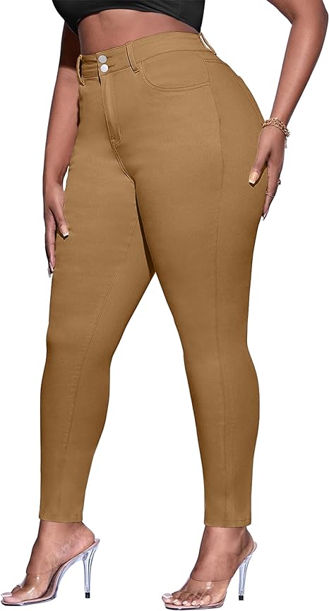 Womens Plus Size Skinny Tapered Pants Comfy Stretch High Waist Ankle Jean