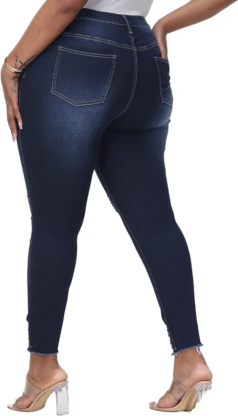 Womens Plus Size Skinny Jeans Stretchy High Waisted Ankle Jean