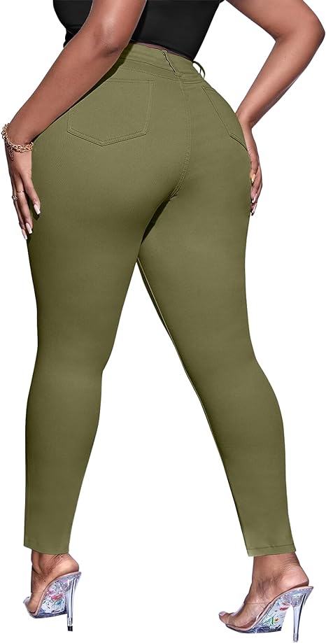 Womens Plus Size Skinny Tapered Pants Comfy Stretch High Waist Ankle Jean