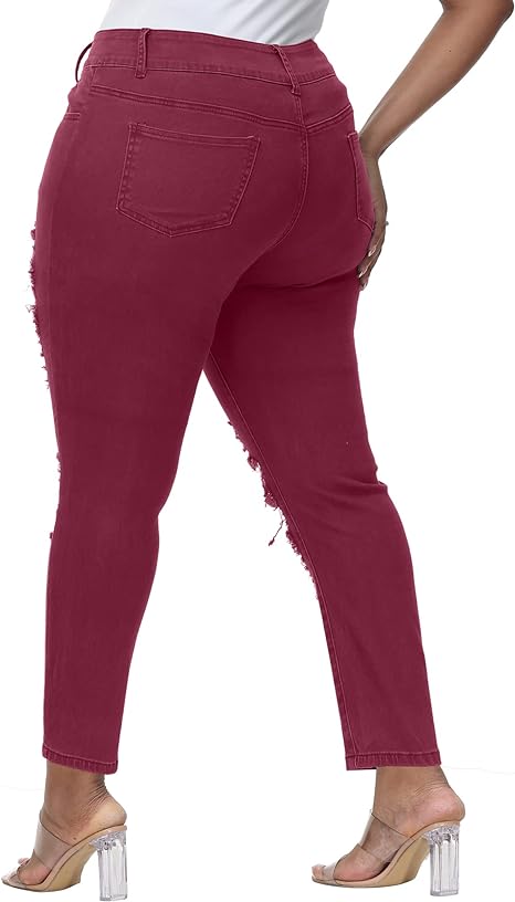 Womens Plus Size Skinny Jeans Stretchy High Waisted Ankle Jean