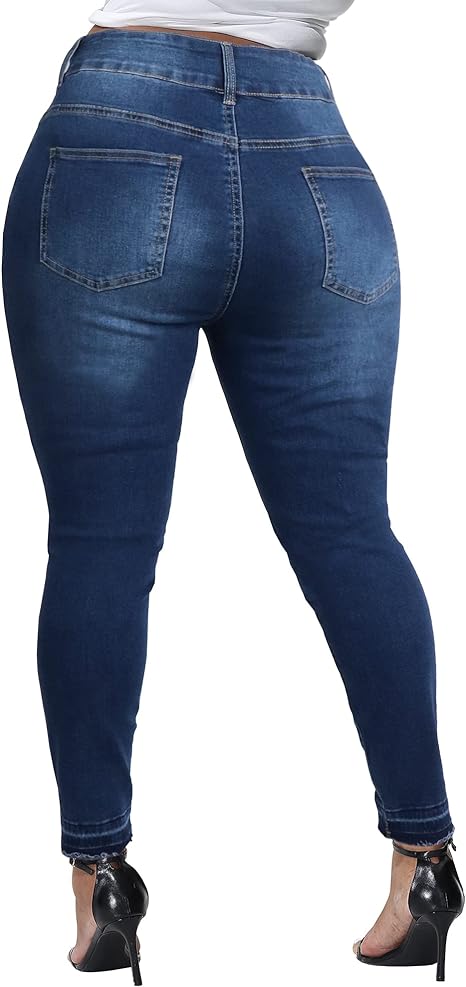 Womens Plus Size Skinny Jeans Stretchy High Waisted Ankle Jean
