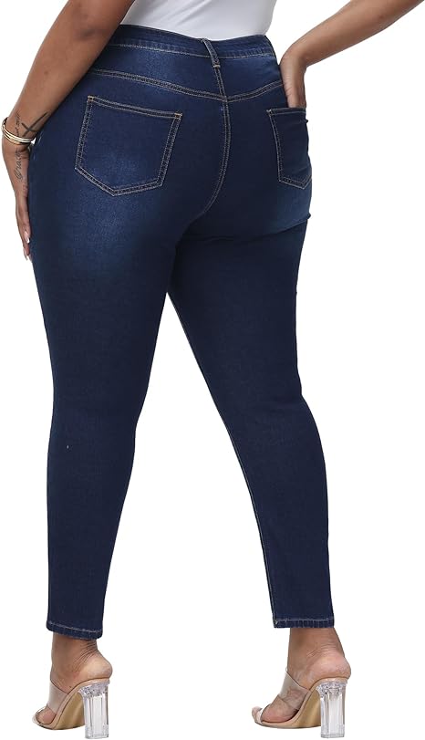 Womens Plus Size Skinny Jeans Stretchy High Waisted Ankle Jean