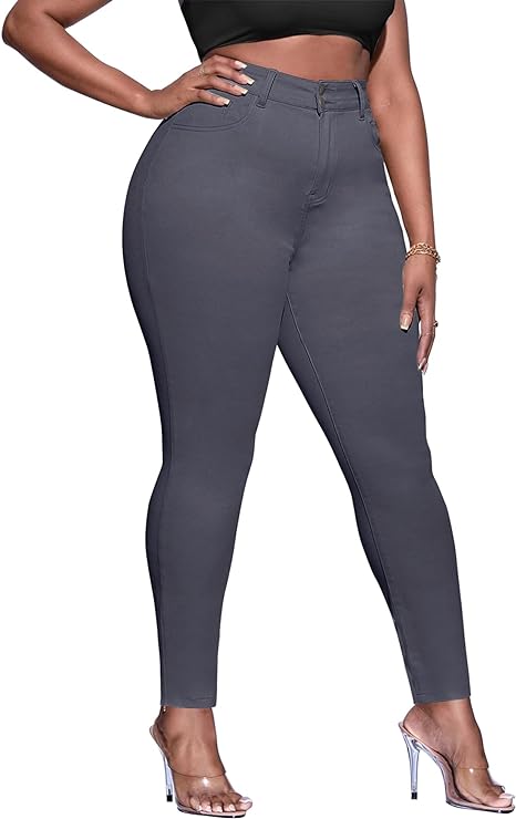 Womens Plus Size Skinny Tapered Pants Comfy Stretch High Waist Ankle Jean