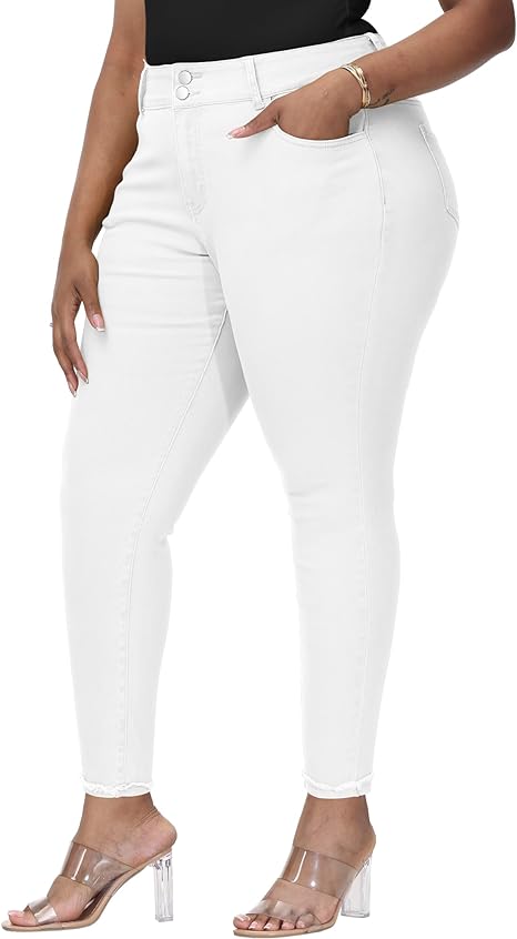 Womens Plus Size Skinny Jeans Stretchy High Waisted Ankle Jean