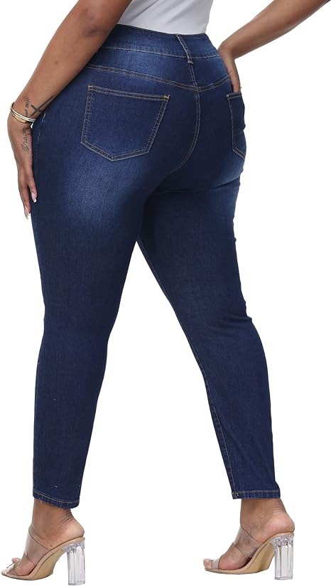 Womens Plus Size Skinny Jeans Stretchy High Waisted Ankle Jean