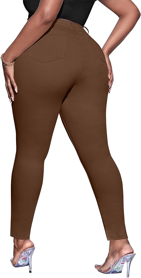 Womens Plus Size Skinny Tapered Pants Comfy Stretch High Waist Ankle Jean