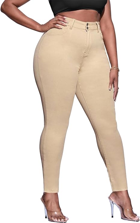 Womens Plus Size Skinny Tapered Pants Comfy Stretch High Waist Ankle Jean