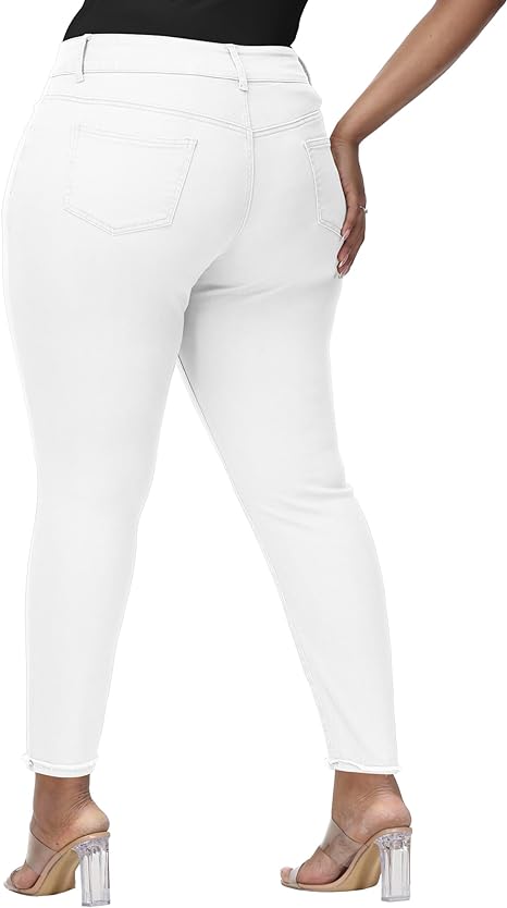 Womens Plus Size Skinny Jeans Stretchy High Waisted Ankle Jean