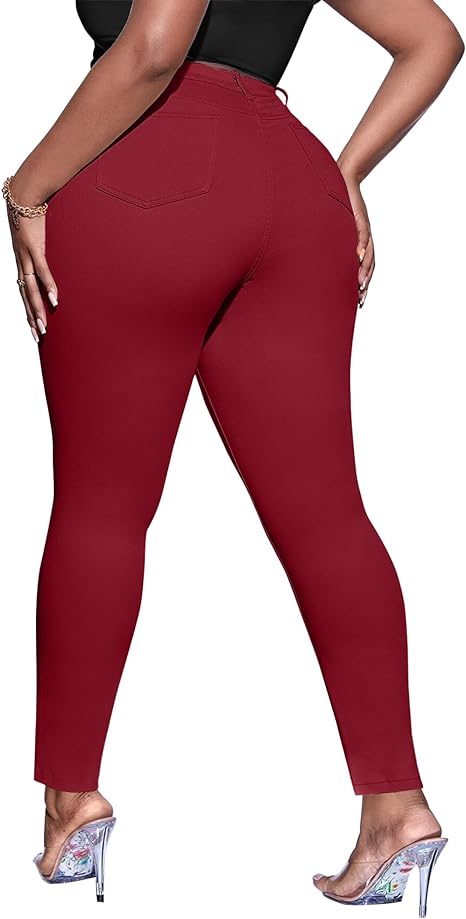 Womens Plus Size Skinny Tapered Pants Comfy Stretch High Waist Ankle Jean