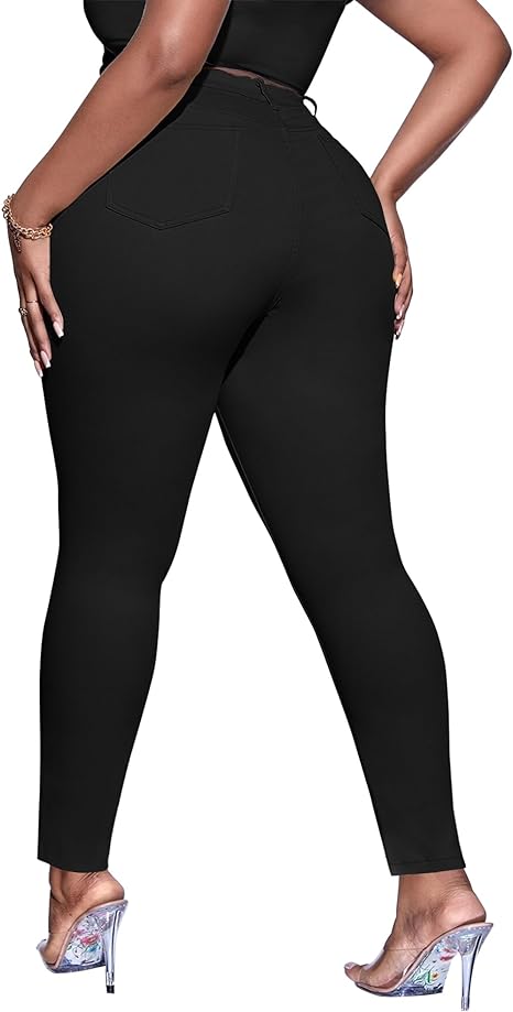 Womens Plus Size Skinny Tapered Pants Comfy Stretch High Waist Ankle Jean