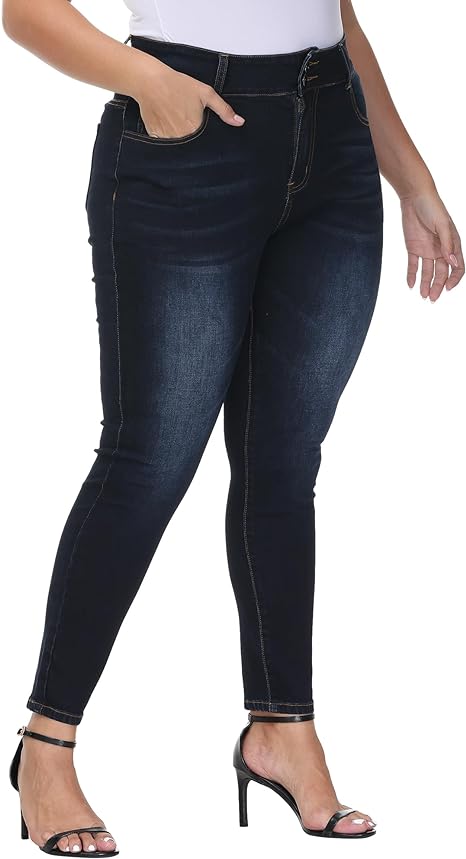 Womens Plus Size Skinny Jeans Stretchy High Waisted Classic Ankle Jean