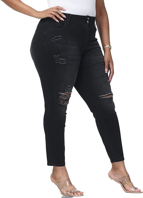 Womens Plus Size Skinny Jeans Stretchy High Waisted Ankle Jean