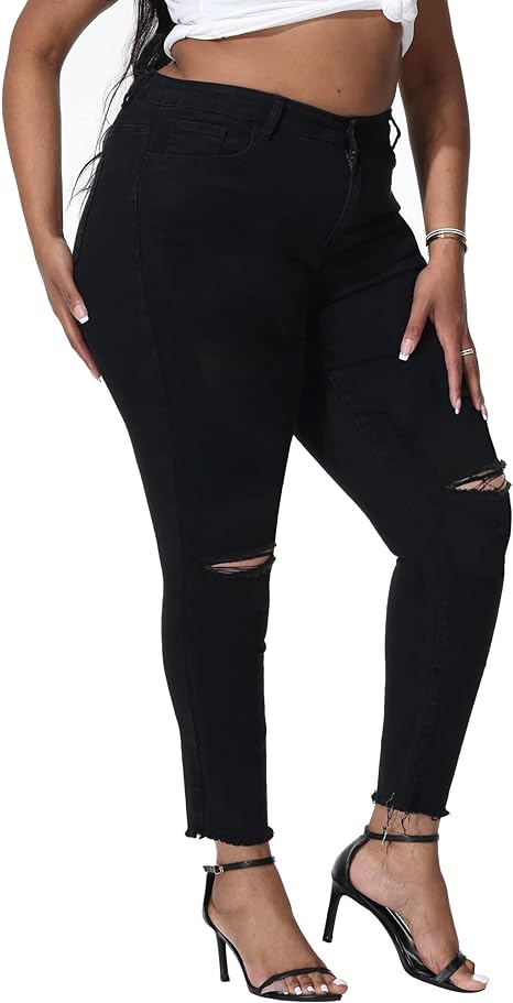 Womens Plus Size Skinny Jeans Stretchy High Waisted Ankle Jean