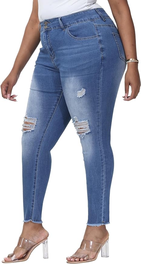 Womens Plus Size Skinny Jeans Stretchy High Waisted Ankle Jean