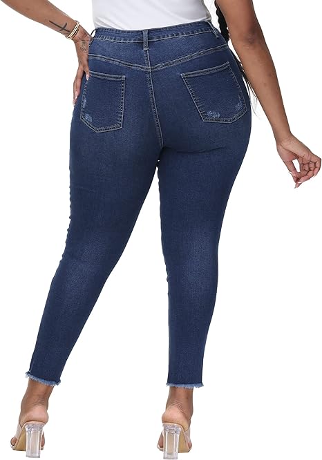 Womens Plus Size Skinny Jeans Stretchy High Waisted Ankle Jean
