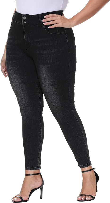 Womens Plus Size Skinny Jeans Stretchy High Waisted Classic Ankle Jean