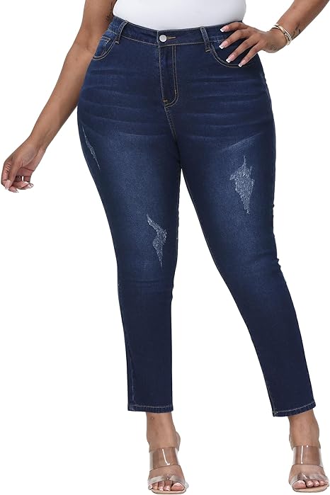 Womens Plus Size Skinny Jeans Stretchy High Waisted Ankle Jean