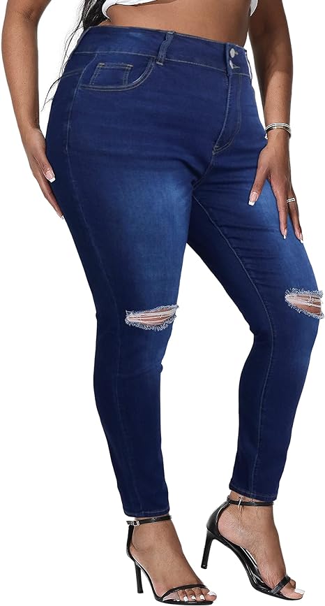 Womens Plus Size Skinny Jeans Stretchy High Waisted Ankle Jean