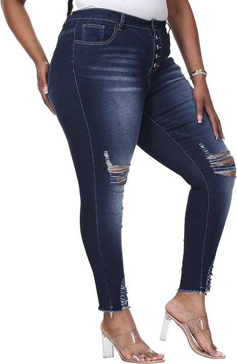 Womens Plus Size Skinny Jeans Stretchy High Waisted Ankle Jean