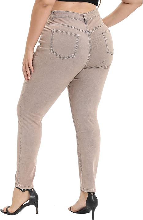 Womens Plus Size Skinny Tapered Pants Comfy Stretch High Waist Ankle Jean