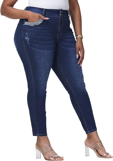 Womens Plus Size Skinny Jeans Stretchy High Waisted Ankle Jean