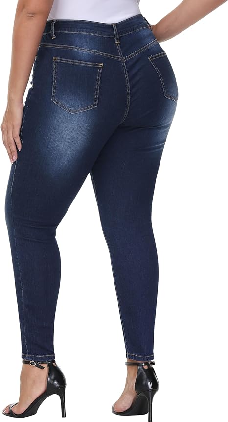 Womens Plus Size Skinny Jeans Stretchy High Waisted Ankle Jean