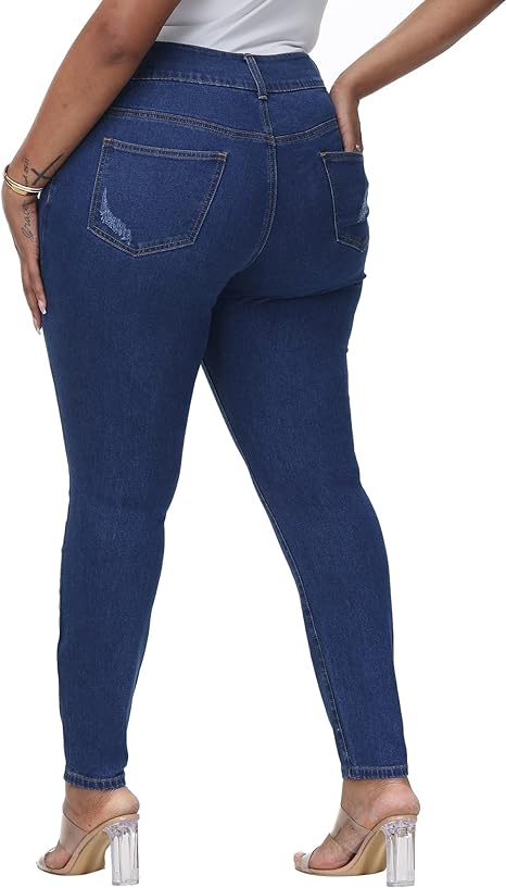 Womens Plus Size Skinny Jeans Stretchy High Waisted Ankle Jean